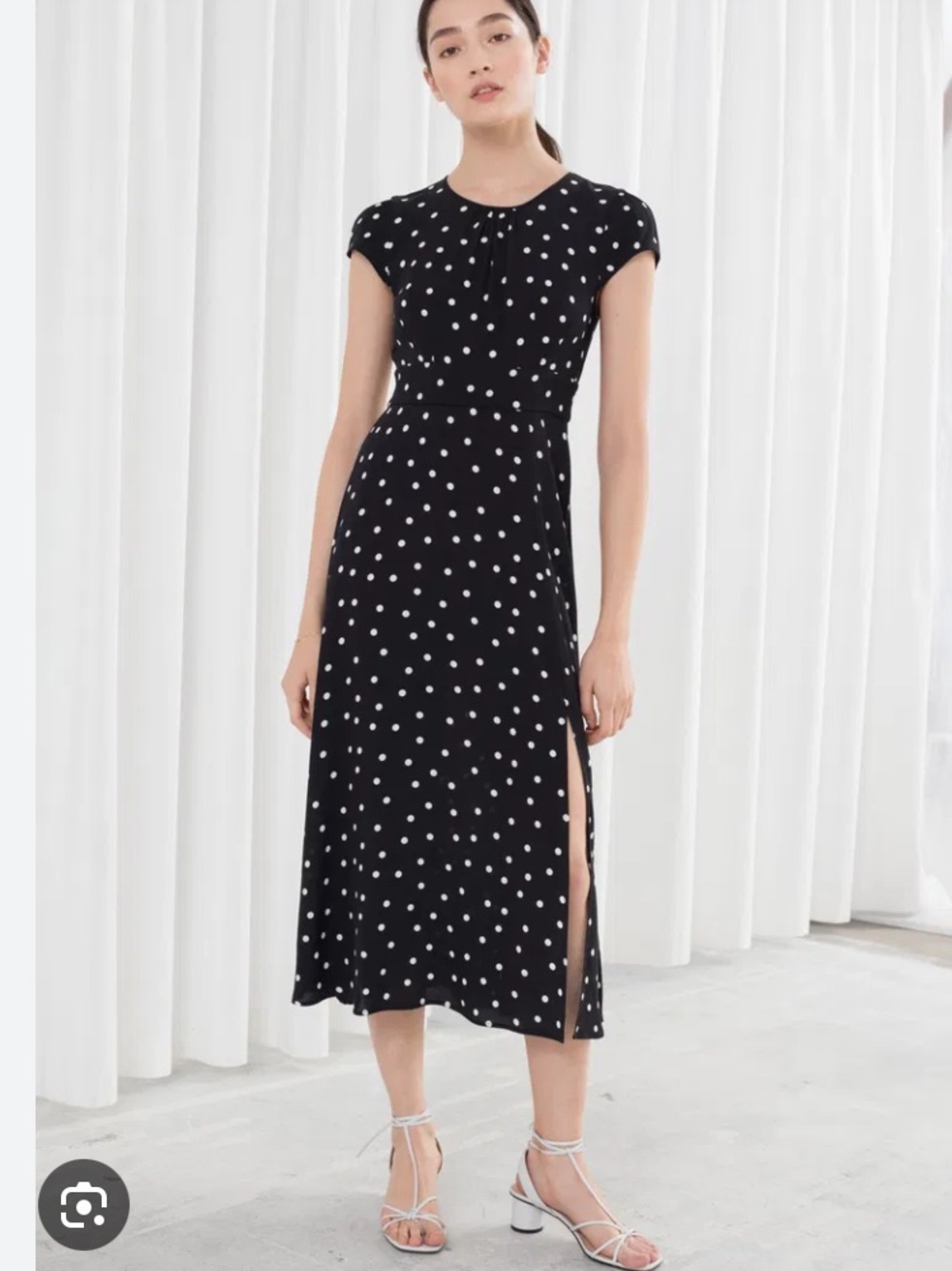 & Other Stories Black and White Polka Dot Midi Dress size 6